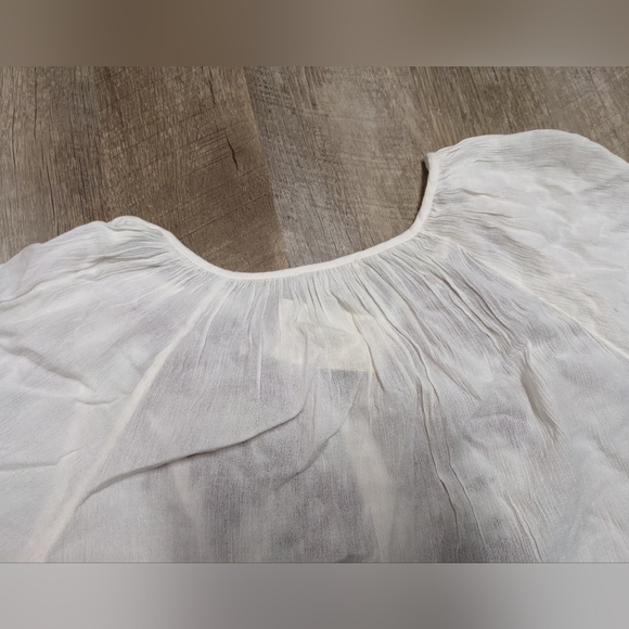 Lucky Brand White Semi Sheer Red Embroidered Chest Blouse New with tags - Picture 9 of 11